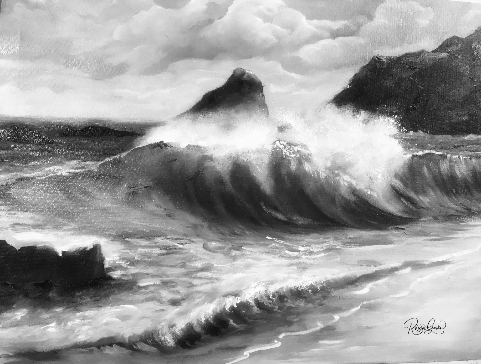 Marthas harbour oilpainting monochrome